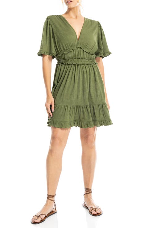 V-Neck Flutter Sleeve Short Dress