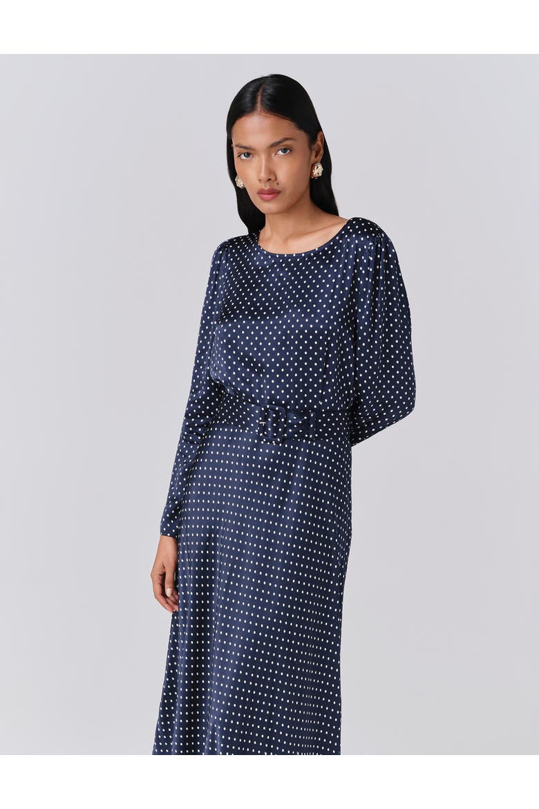 Sophia Polka Dot Belted Midi Dress, Alternate, color, Navy Spot