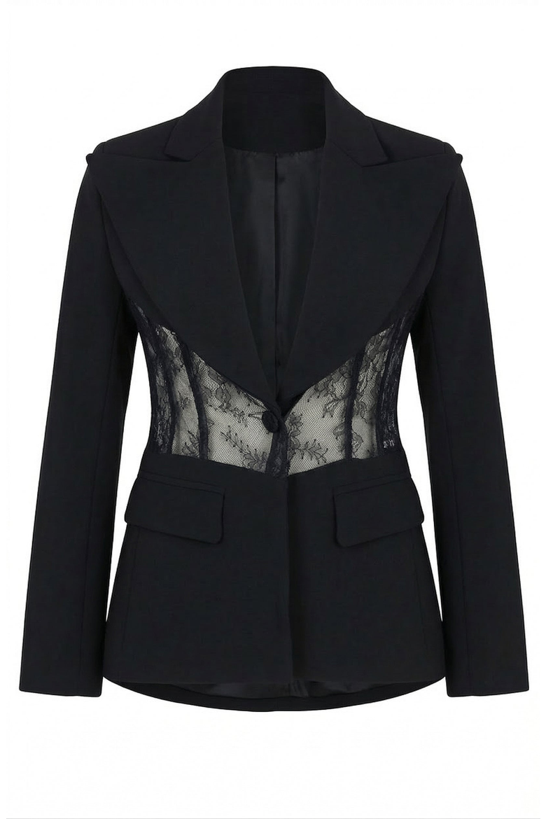Lace Panel Blazer, Alternate, color, Black