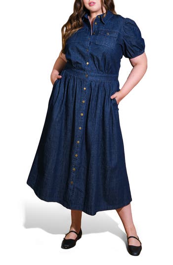 Flying Tomato Denim Midi Dress In Medium Indigo In Blue