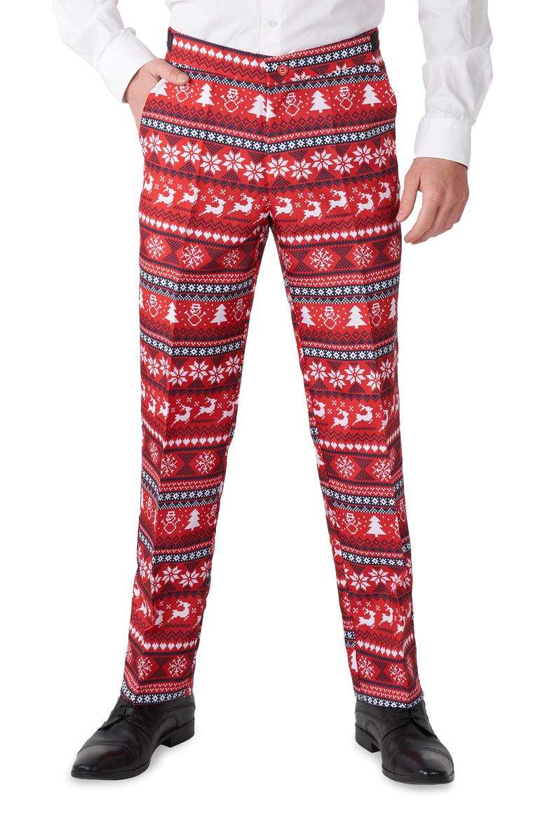 Nordic Pixel Trim Fit Suit & Tie, Alternate, color, RED