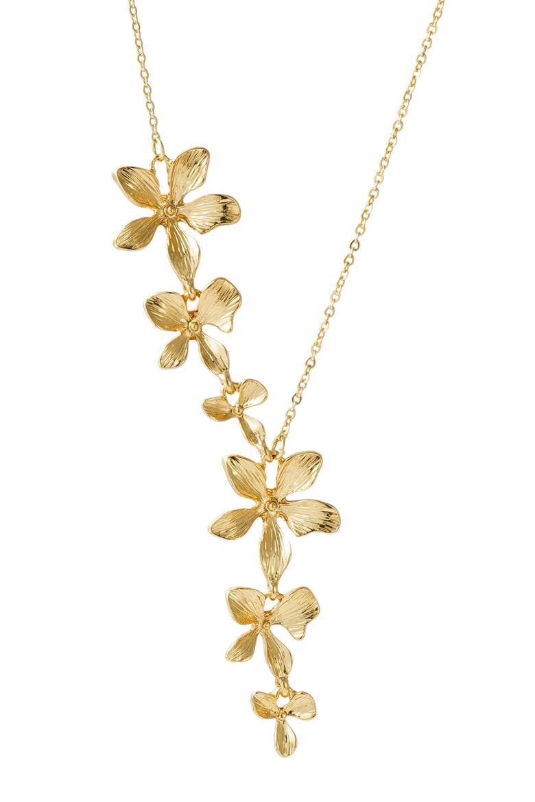Textured Petals Y-Necklace, Main, color, GOLD