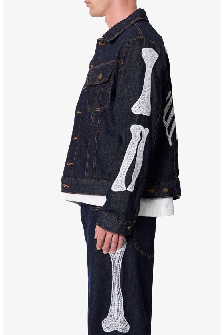 Raw Skeletion Denim Trucker Jacket, Alternate, color, RINSED INDIGO
