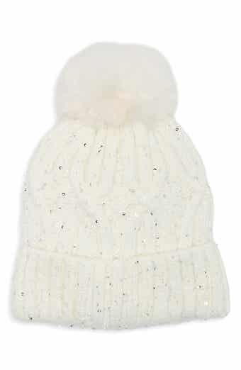 Sequin Cable Knit Pom Beanie