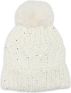 NATASHA Sequin Cable Knit Pom Beanie