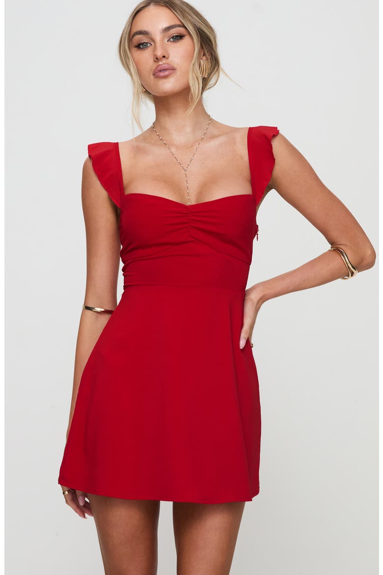 Landon Lace-Up Minidress, Alternate, color, RED