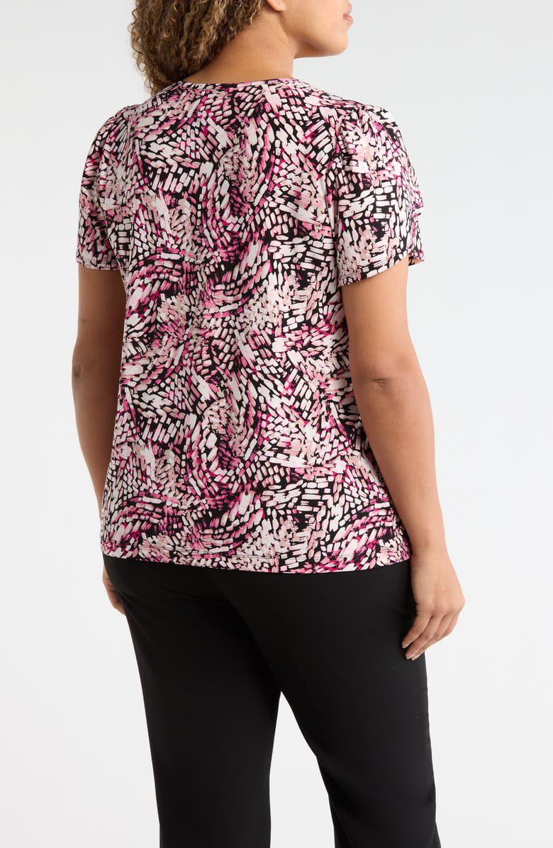 AK ANNE KLEIN Abstract Print Tulip Sleeve Top, Alternate, color, Pink Berry Multi