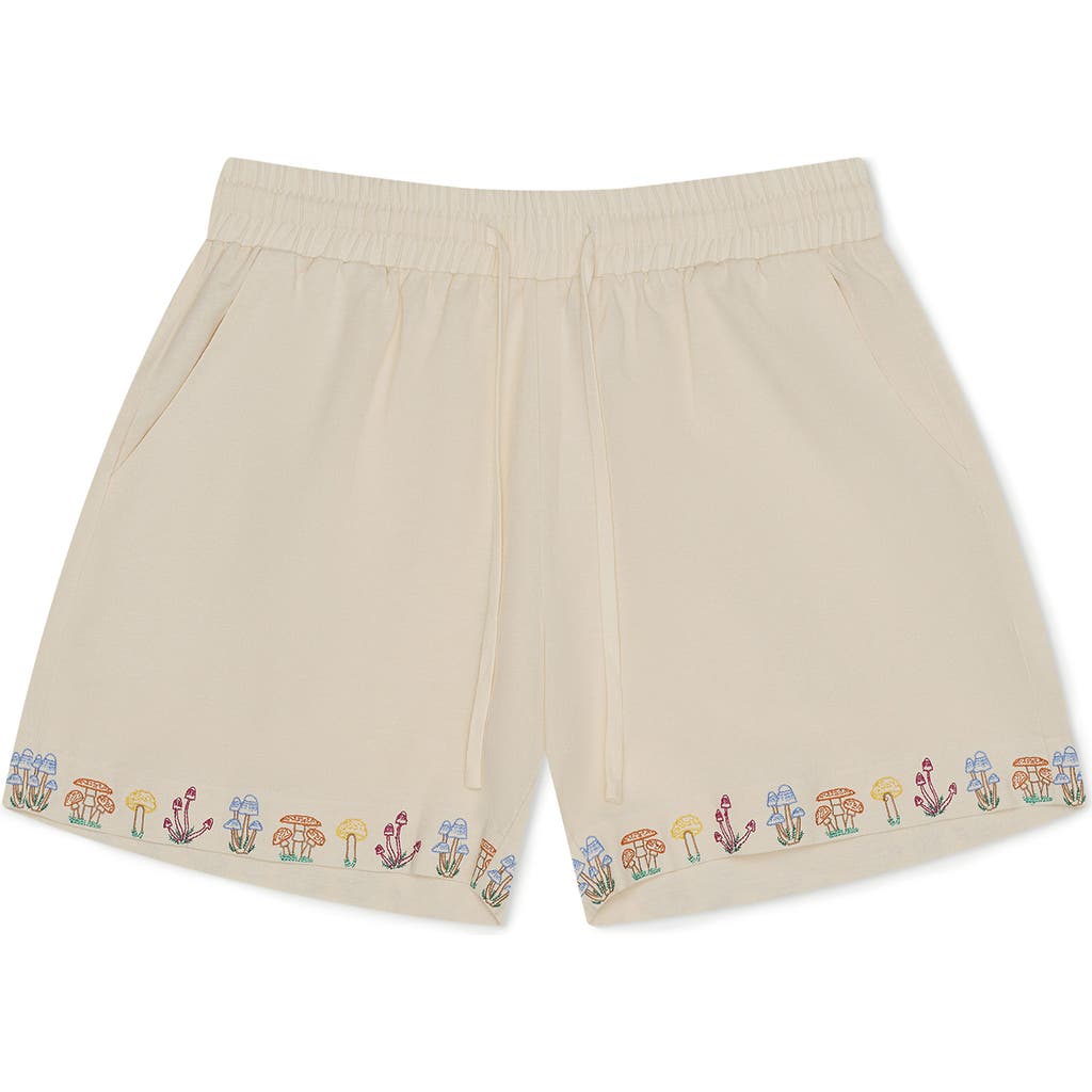 MAVRANS Embroidered Organic Cotton Drawstring Sorts in White Multi  product