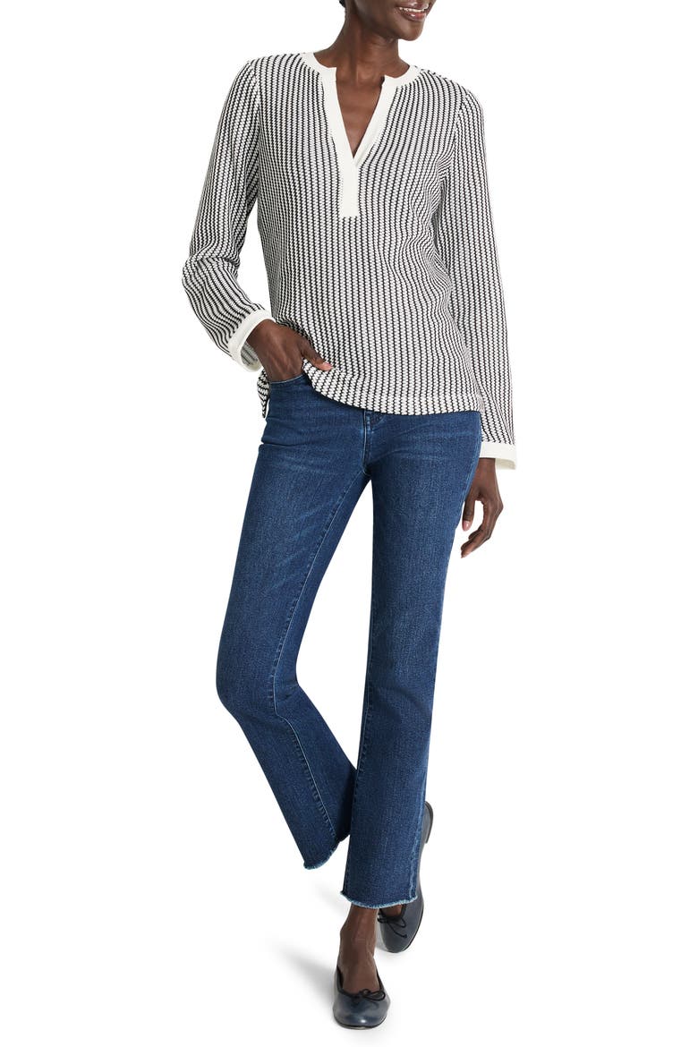 Zigzag Split Neck Knit Top, Alternate, color, INDIGO MULTI