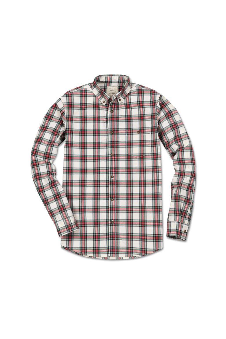 Men's Organic Stretch Poplin Shirt, Alternate, color, Ivory Holiday Tartan
