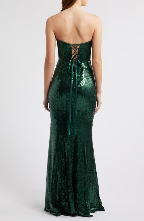 City Studio Hunter Strapless Lace-up Gown In Hunter Green