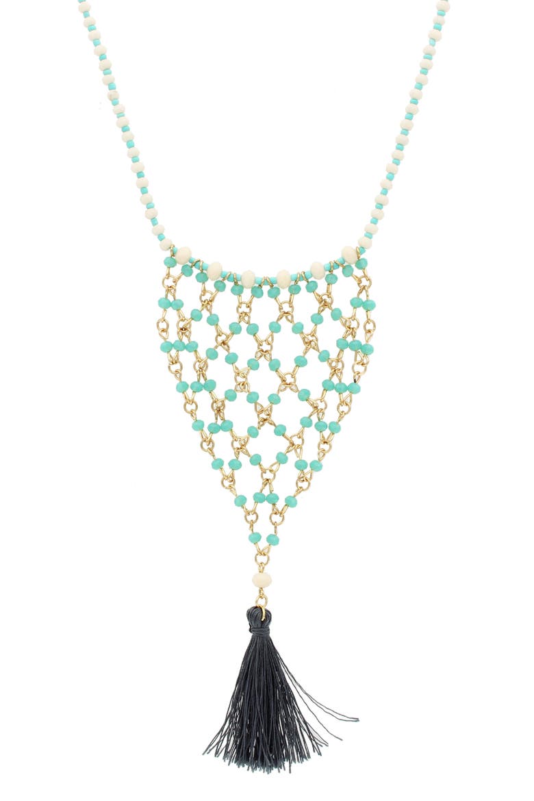 Alissa Bead Bib Necklace, Main, color, GOLD / TURQUOISE