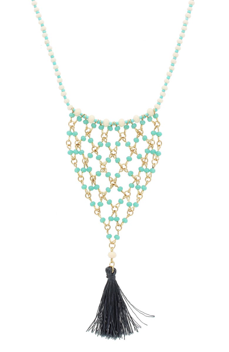 OLIVIA WELLES Alissa Bead Bib Necklace, Main, color, Gold / Turquoise