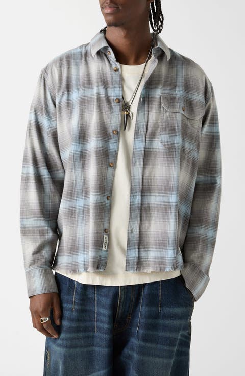 Boxy Fit Plaid Crop Flannel Button-Up Shirt