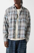 GUESS ORIGINALS Boxy Fit Plaid Crop Flannel Button-Up Shirt