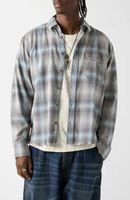 GUESS ORIGINALS Boxy Fit Plaid Crop Flannel Button-Up Shirt