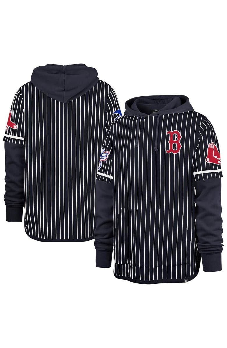 '47 Men's '47 Navy Boston Red Sox Pinstripe Double Header Pullover Hoodie, Alternate, color, Navy