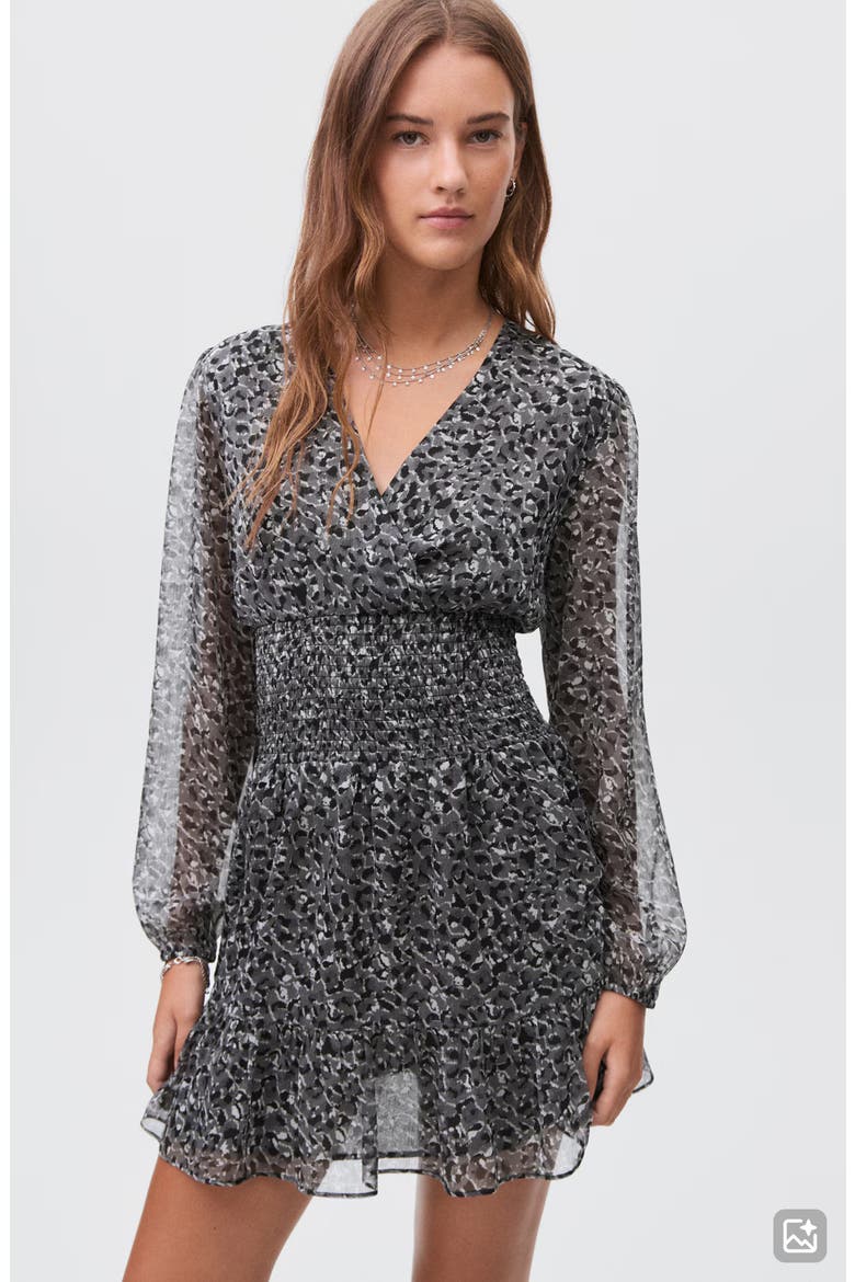 Leopard Print Long Sleeve Minidress, Alternate, color, GREY