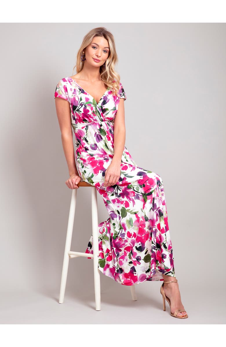 Alie Street London Sophia V-Neck Short Sleeve Maxi Dress, Alternate, color, Fuchsia Florals