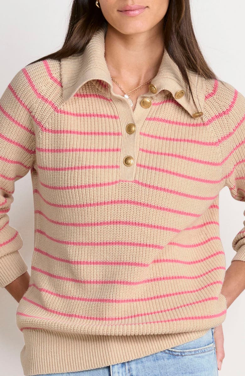 vineyard vines Stripe Half Button Sweater, Main, color, Oatmeal Heather