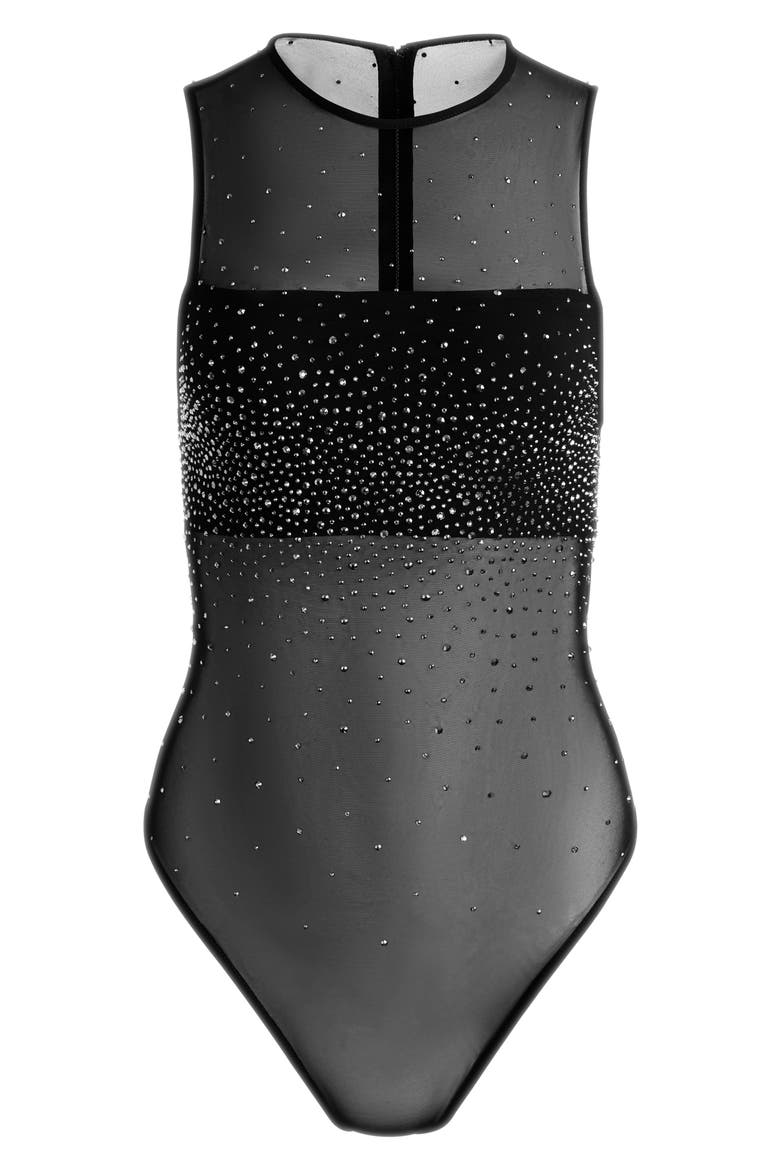 Embellished Bandeau Mesh Bodysuit, Alternate, color, BLACK/ HEMATITE