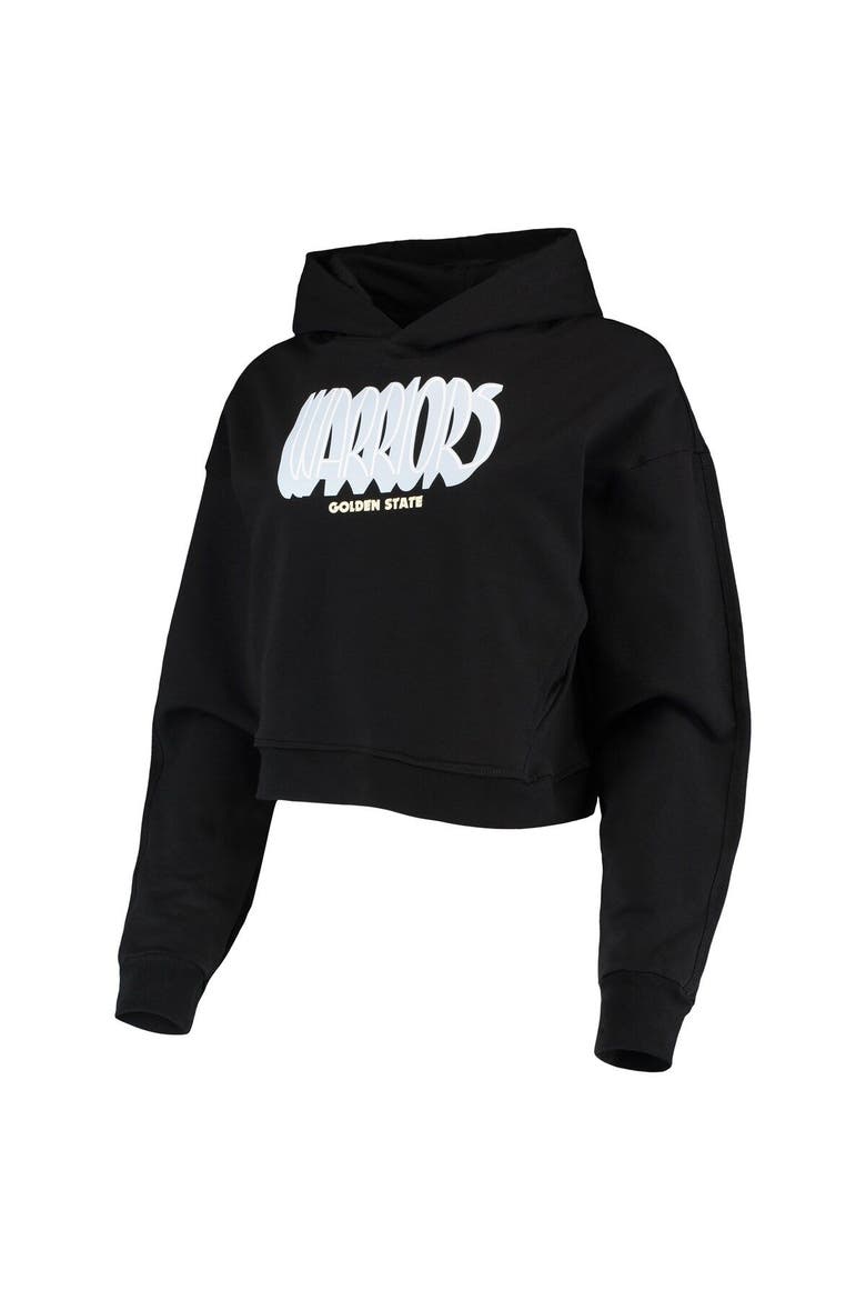 Women's Lusso Black Golden State Warriors Layla World Tour Cropped Pullover Hoodie, Alternate, color, Black