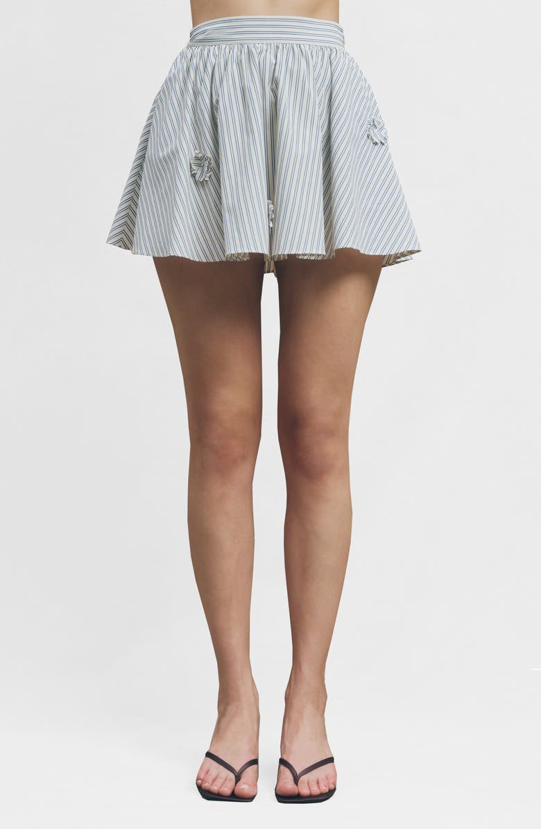 MAUDE CLUB Lou Stripe Cotton Blend Miniskirt, Main, color, Sand Navy Stripe