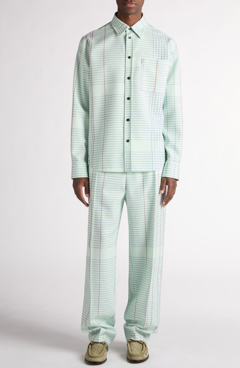 Bottega Veneta Notebook Wool Twill Button-Up Shirt, Alternate, color, 3883 Dewdrop/ Pink/ Blue