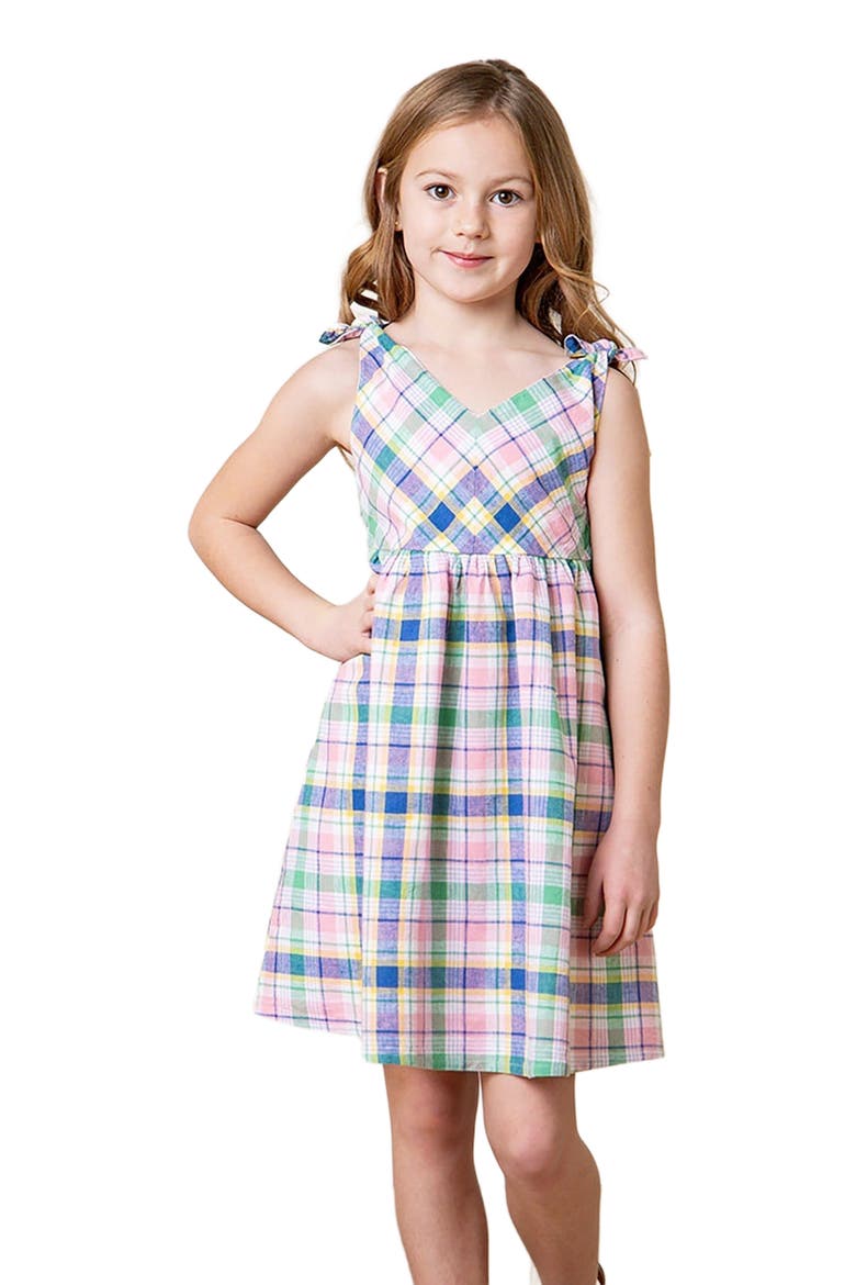 Girls' Sleeveless Bow Shoulder Swing Dress, Kids, Alternate, color, Flower Show Plaid