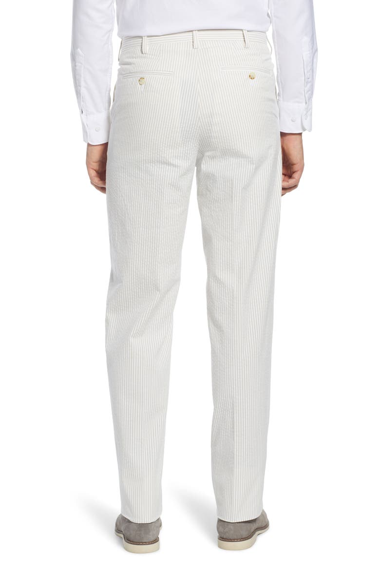 Flat Front Stripe Cotton Seersucker Pants, Alternate, color, TAN