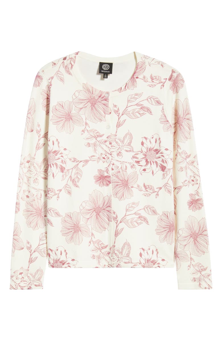 Bobeau Floral Print Cardigan, Alternate, color, Ivory/ Light Red