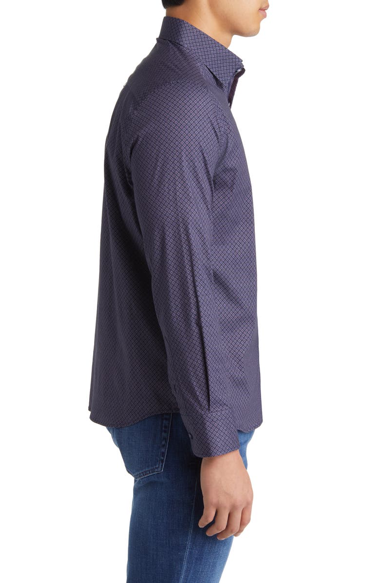 Stone Rose Geometric Print Stretch Button-Up Shirt, Alternate, color, Navy