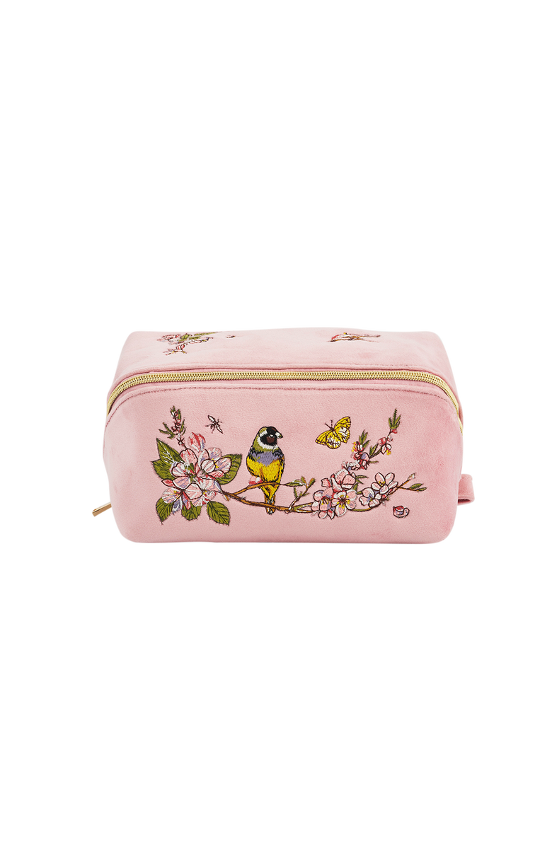 Fable England Love Velvet Embroidered Cosmetic Pouch, Main, color, Light/Pastel Pink