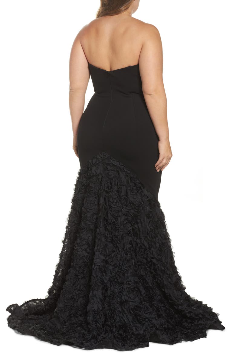 Strapless Bustier Rosette Gown, Alternate, color, BLACK
