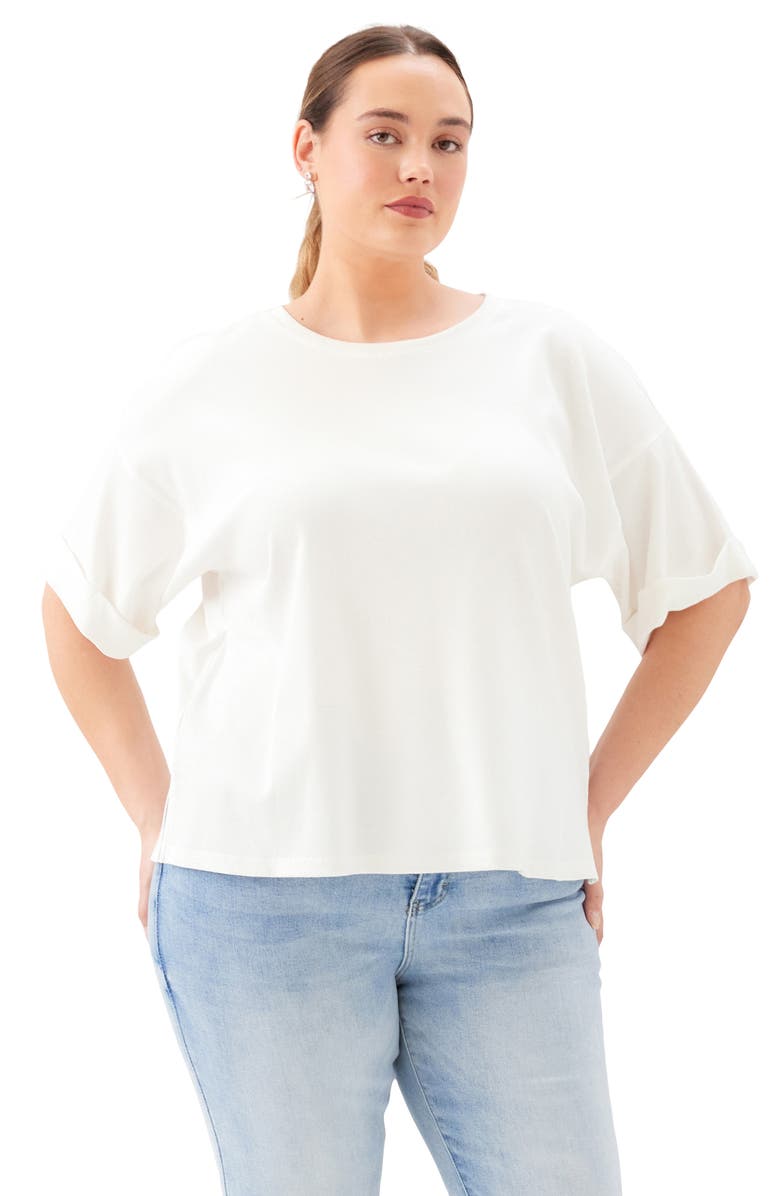 Karen Kane Cuffed Sleeve Rib T-Shirt, Alternate, color, White
