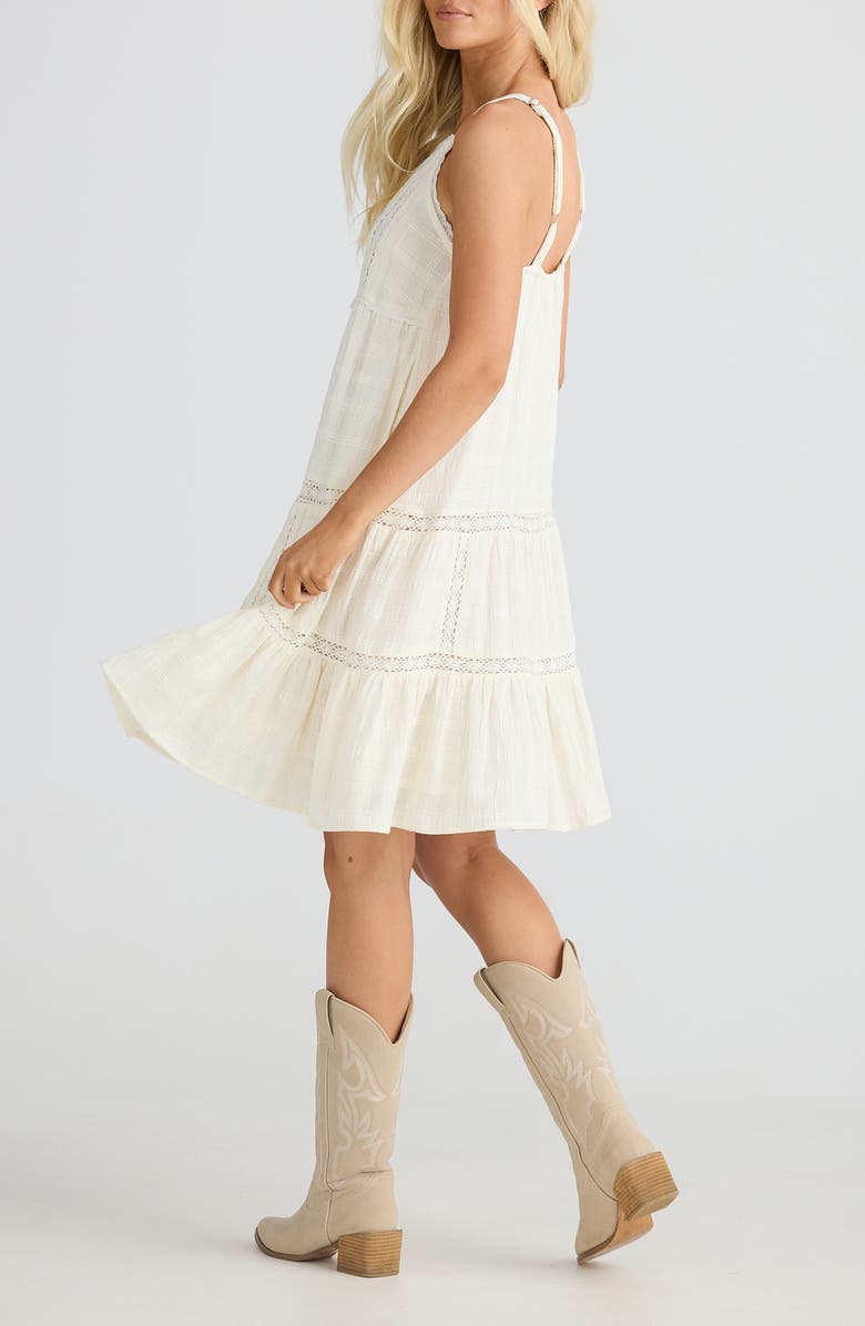Talisman the Label Aurora Floral Embroidered Lace Trim Tiered Midi Dress, Alternate, color, Off White