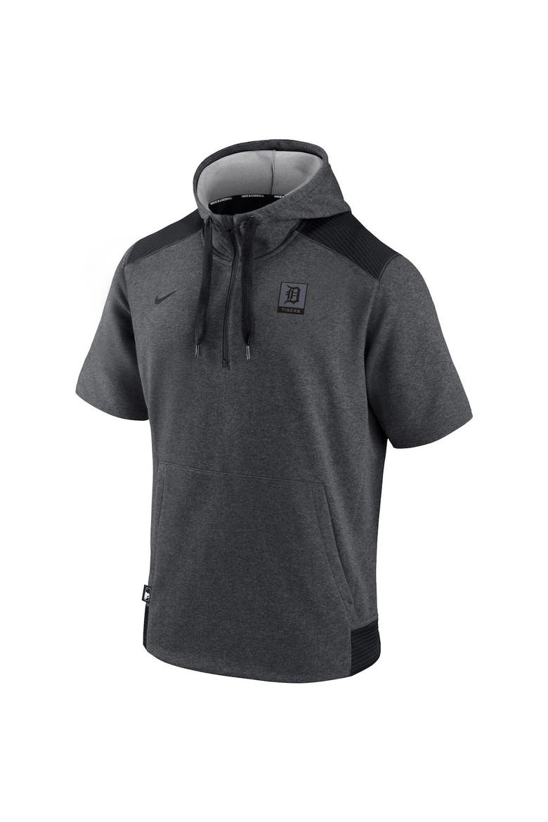 Men's Nike Heathered Charcoal/Black Detroit Tigers Authentic Collection Dry Flux Performance Quarter-Zip Short Sleeve Hoodie, Alternate, color, Charcoal