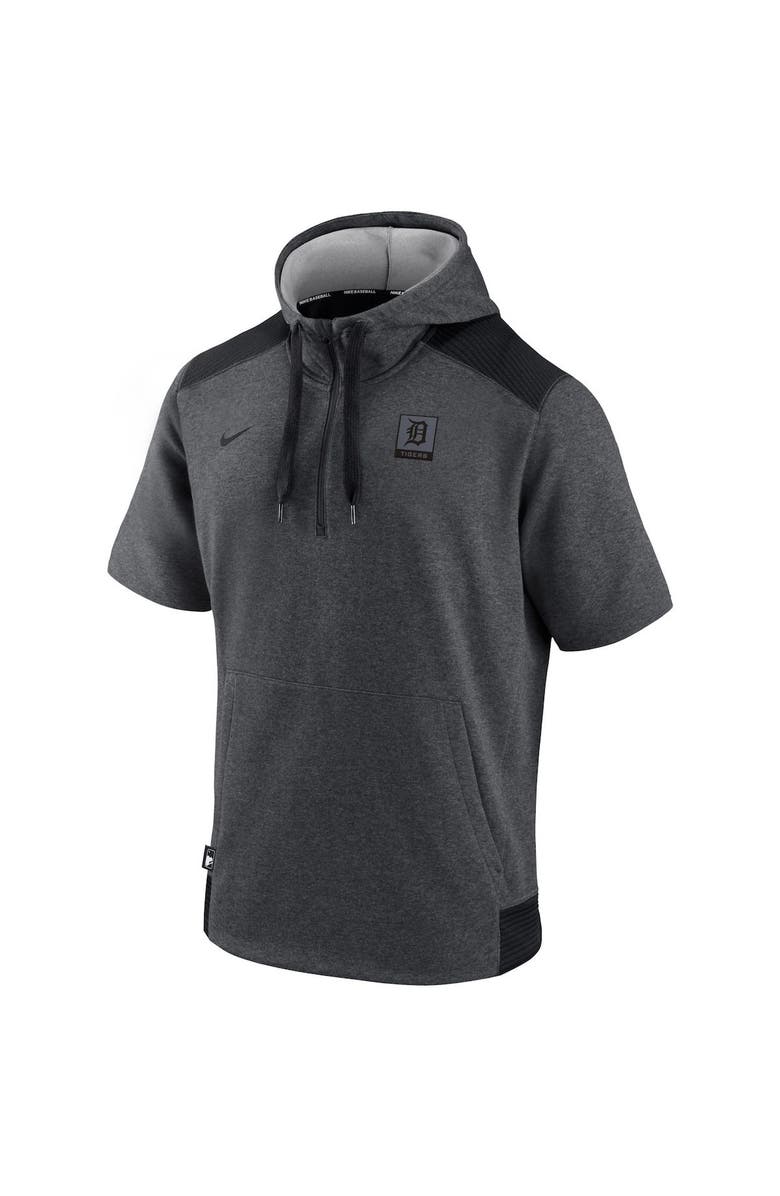 Nike Men's Nike Heathered Charcoal/Black Detroit Tigers Authentic Collection Dry Flux Performance Quarter-Zip Short Sleeve Hoodie, Alternate, color, 