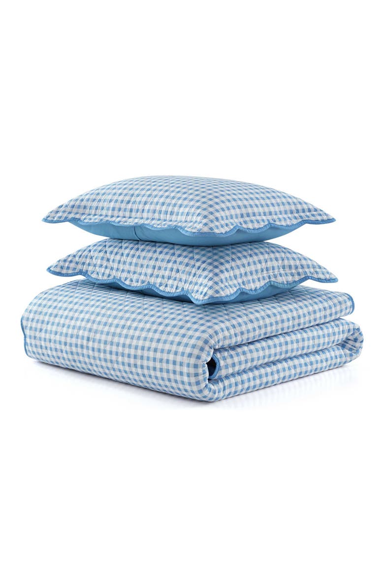 Olivia Gingham Cotton Percale Quilt Set, Main, color, BEDFORD BLUE