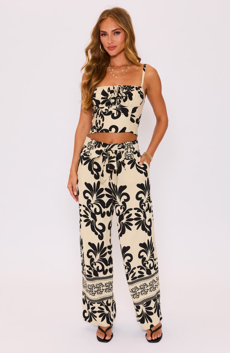 VICI Collection Coastal Print Tie Waist Wide Leg Pants, Alternate, color, Cream Black