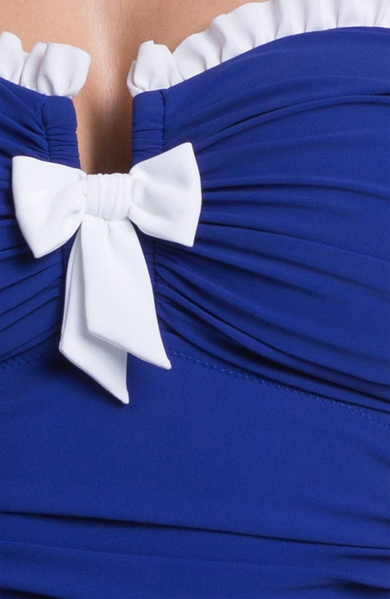 Profile by Gottex 'Black Tie' Skirted One Piece Bandeau Swimsuit, Alternate, color, 