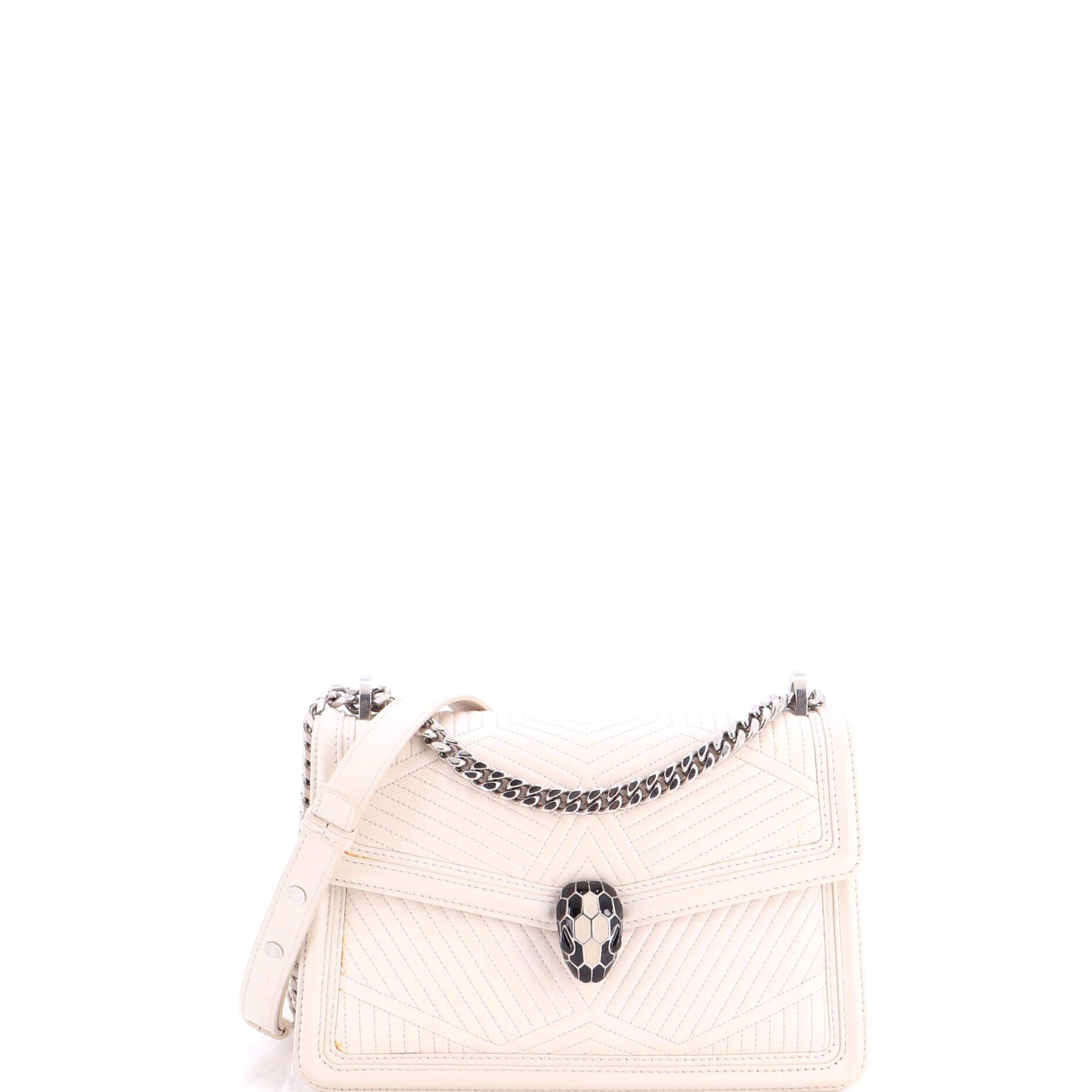 Serpenti Forever Shoulder Bag Quilted Leather Small, Main, color, White
