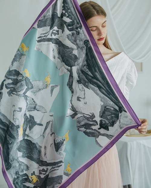 Lost Pattern Nyc "himalaya" Large Silk Scarf In Multi
