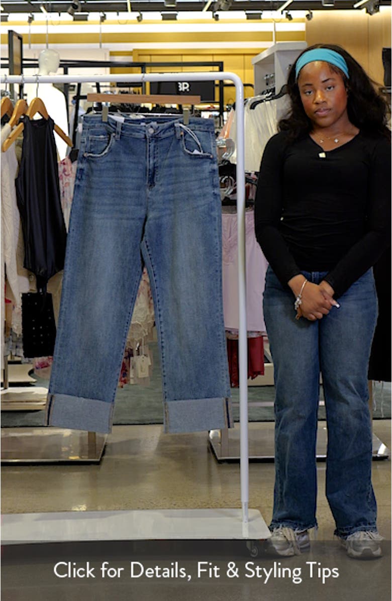 High Waist Cuffed Raw Hem Straight Leg Jeans, sales video thumbnail