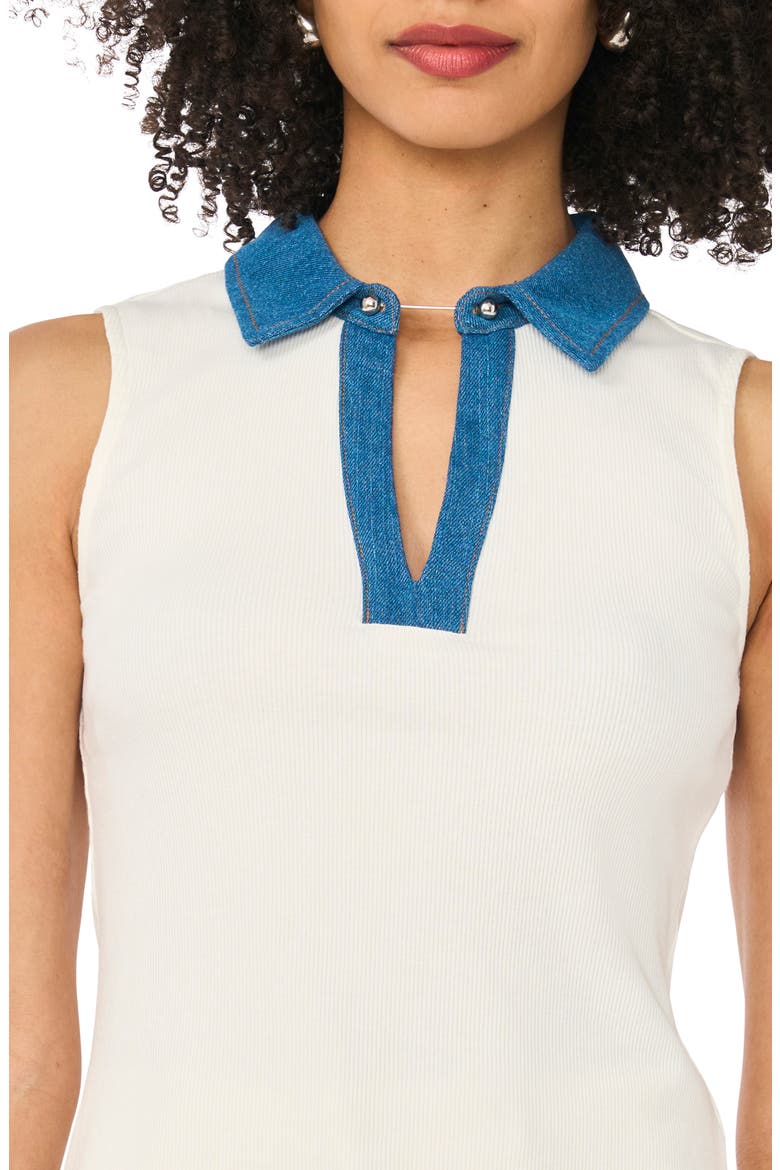 Denim Trim Sleeveless Polo, Alternate, color, BRIGHT WHITE/ ULTRA WHITE