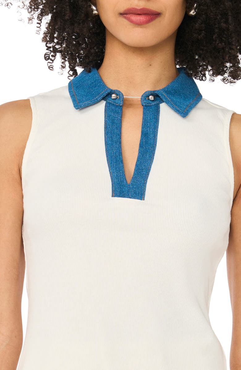 Parker Denim Trim Sleeveless Polo, Alternate, color, Bright White/ Ultra White