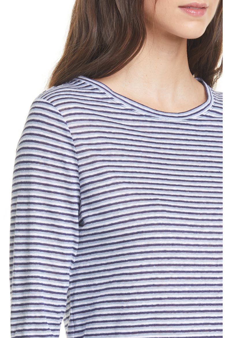 Stripe Linen T-Shirt, Alternate, color, NAVY- BLUE TRICOLOR STRIPE