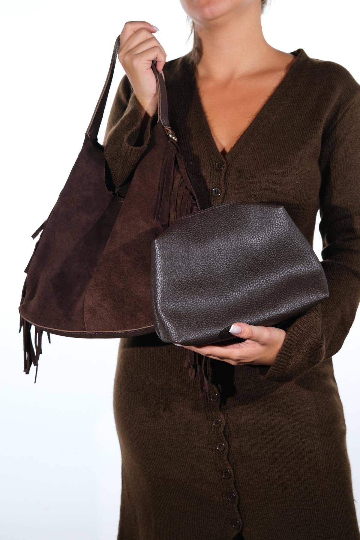 Forever & Always Shoes VALS Leather Shoulder Bag, Alternate, color, Brown Suede