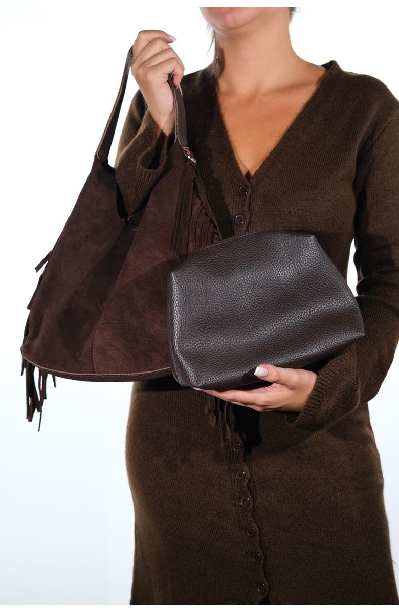Forever & Always Shoes VALS Leather Shoulder Bag, Alternate, color, Brown Suede