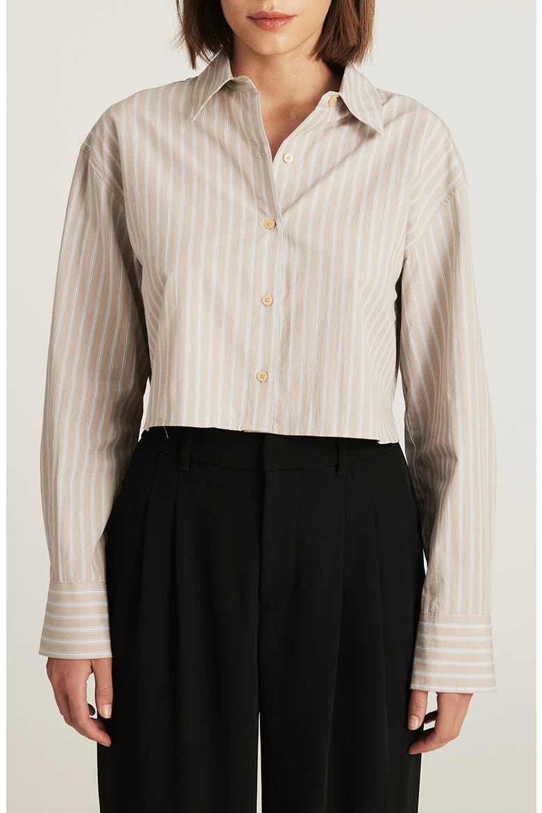 Stripe Crop Cotton Button-Up Shirt, Main, color, BEIGE STRIPE